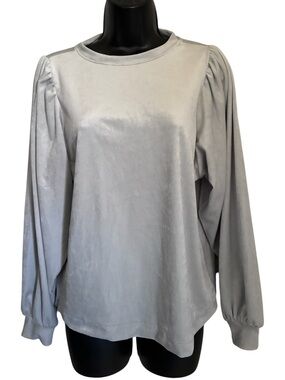 NWT LOFT Light Gray Coquette Dark Academia Cozy Puff-Sleeve Sweatshirt Sz MP